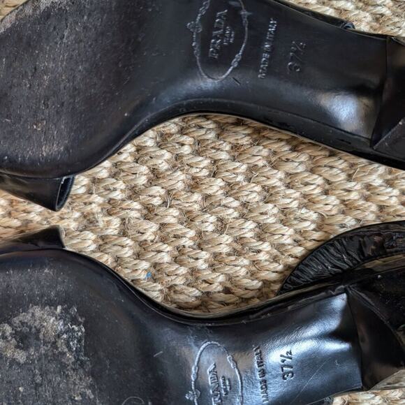 PRADA Slingback Patent Leather Heels, Black, Open-Toe,  size 37 1/2 US 7.5 - Picture 6 of 6